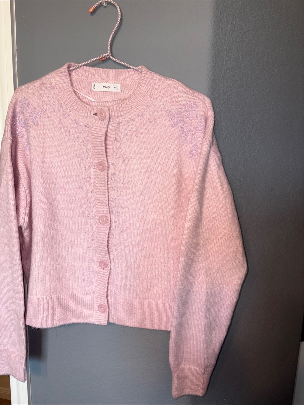 Mango Pastel Pink Knit Button-Front Cardigan